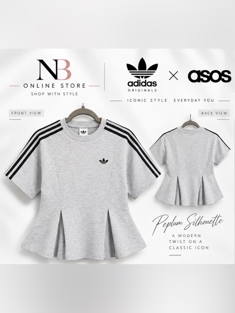 adidas Originals × ASOS t-shirt with waist detail in gray sweatshirt fabric